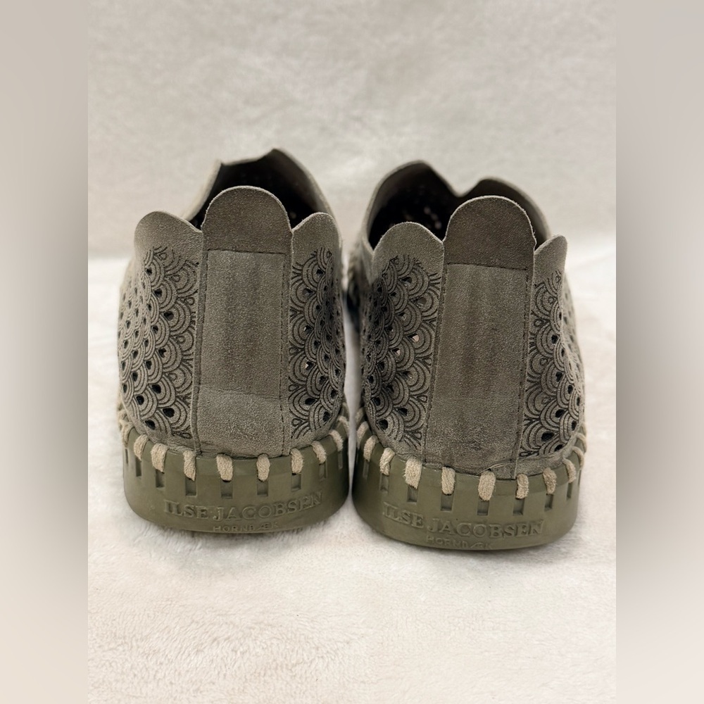 Ilse Jacobsen Tulip 40 Olive Perforated Slip On Comfort Flats - Picture 5 of 8